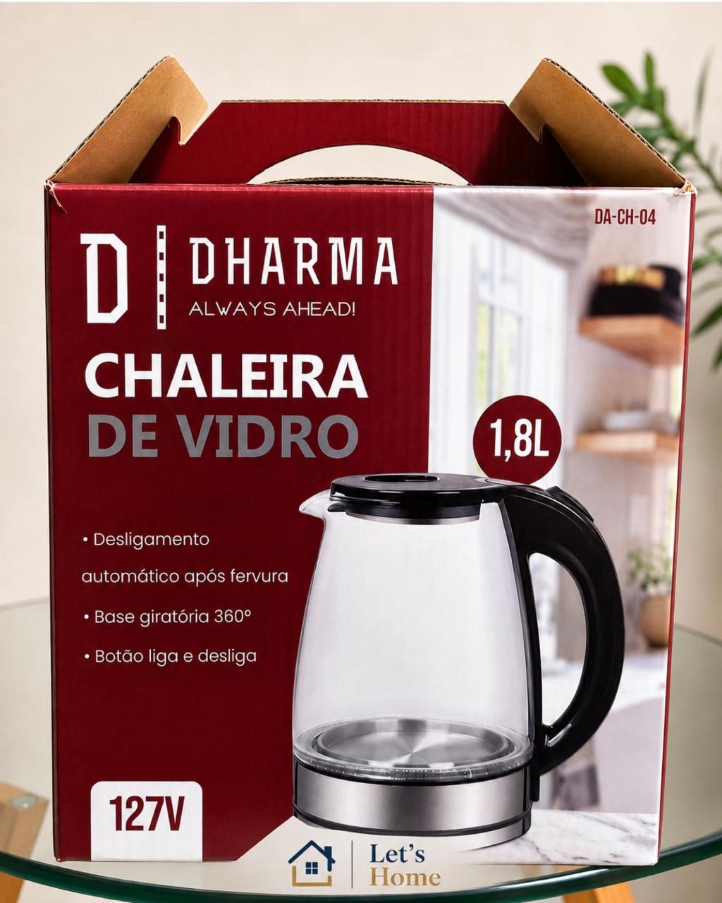 Chaleira de vidro e sua embalagem